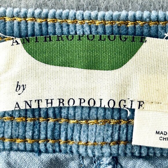 Anthropologie Sky Light Blue Corduroy Skirt Size 2 Button-Front A-Line Pockets - Picture 8 of 12